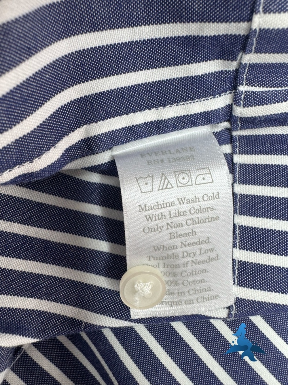 1307 - Everlane Striped Shirt Dress - Band Collar - Size 0 - Blue White - Picture 14 of 15